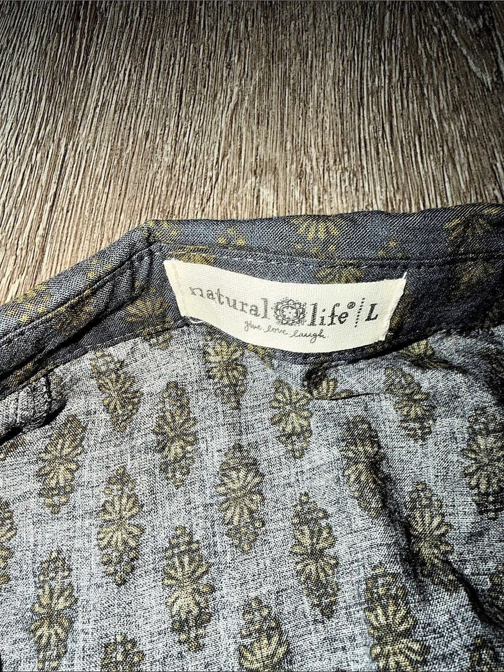 natural life Slate Gray Floral Embroidered Tiered Midi Dress Large lagenlook - Picture 3 of 7